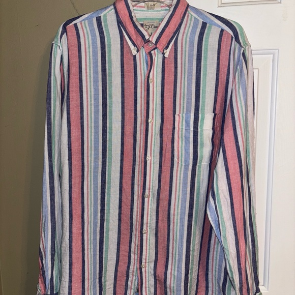 J. Crew Baird McNutt Irish Linen Multicolor Striped Shirt slim fit large - Picture 1 of 12